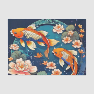 Vintager Koi-Fisch auf Indigo Seidenpapier