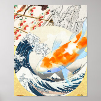Vintager Koi-Teich japanischer Kultur Poster