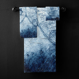 Vintager Kompass | Blue Grunge Seekarte Badhandtuch Set