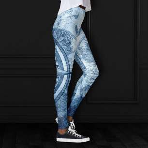 Vintager Kompass   Blue Grunge Seekarte Leggings