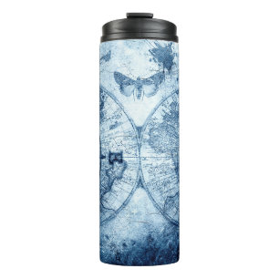Vintager Kompass   Blue Grunge Seekarte Thermosbecher