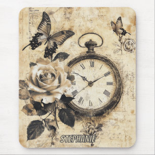 Vintager Kompass und Schmetterling - rustikales Pa Mousepad