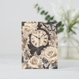Vintager Kompass und Schmetterling - rustikales Pa Postkarte