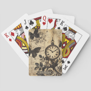 Vintager Kompass und Schmetterling - rustikales Pa Spielkarten