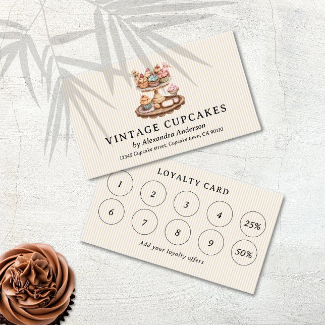 Vintager Konditorei für Cupcakes Treuekarte (Vintage Cupcakes Pastry Shop Loyalty Card)