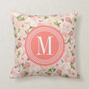 Vintager korallenroter mit Blumenpfirsich-Girly Kissen