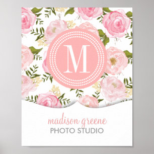 Vintager korallenroter mit Blumenpfirsich-Girly Poster