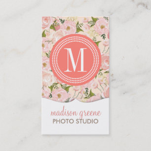 Vintager korallenroter mit Blumenpfirsich-Girly Visitenkarte