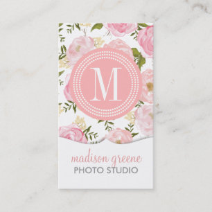 Vintager korallenroter mit Blumenpfirsich-Girly Visitenkarte