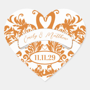 Vintager Korallenschwan liebt Vögel Hochzeit Siege Herz-Aufkleber