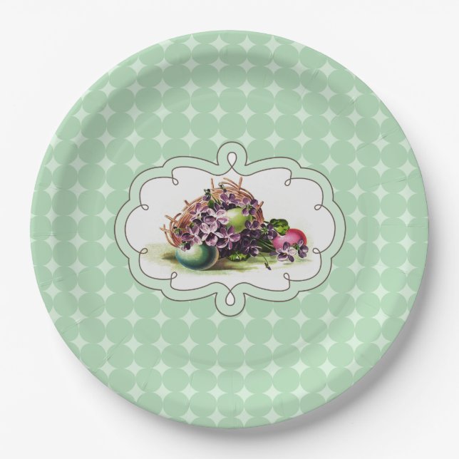 Vintager Korb mit Eiern Ostern Brunch | PARTY Pappteller (Vorderseite)