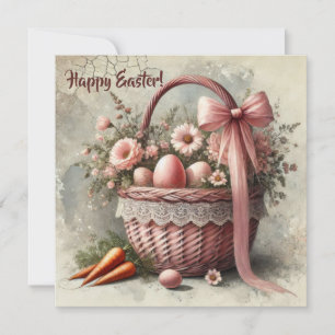 Vintager Korb mit Pastelleiern und Karotten Feiertagskarte