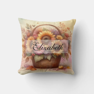 Vintager Korb von fallenden Blume pastellfarben Aq Kissen