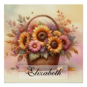 Vintager Korb von fallenden Blume pastellfarben Aq Poster