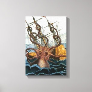 VINTAGER KRAKEN DRUCK LEINWANDDRUCK