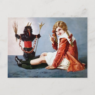 Vintager Krampus mit Girl Christmas Postcard Postkarte