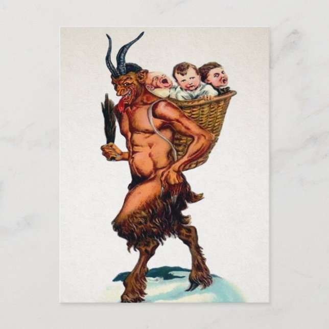 Vintager Krampus mit Kindern Postkarte (Vorderseite)