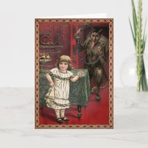 Vintager Krampus und Kind Feiertagskarte