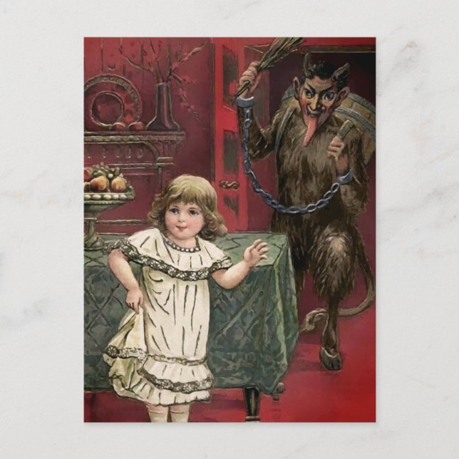 Vintager Krampus und Kinderpostkarte Postkarte (Vorderseite)