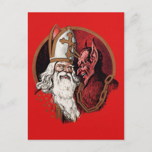 Vintager Krampus und Santa Postcard Postkarte