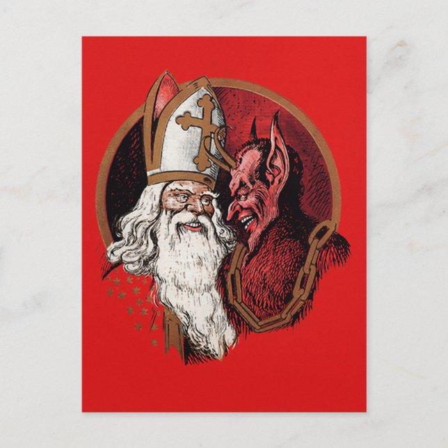 Vintager Krampus und Santa Postcard Postkarte (Vorderseite)