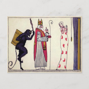 Vintager Krampus und Santa Postkarte