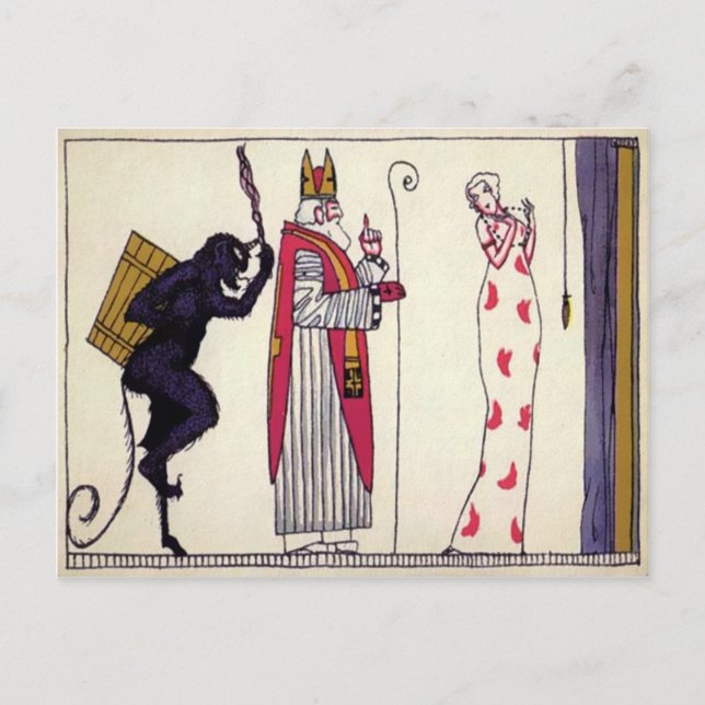 Vintager Krampus und Santa Postkarte (Vorderseite)