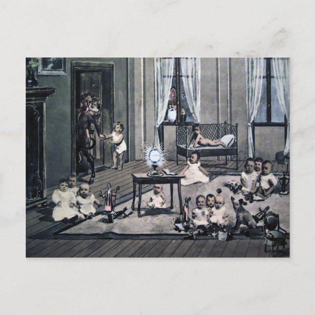 Vintager Krampus und Santa Postkarte (Vorderseite)