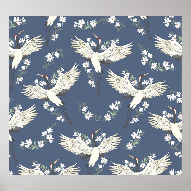 Vintager Kran: Vogelmuster Poster (Vorne)