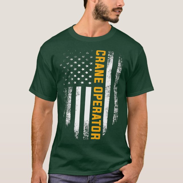 Vintager Kranbetreiber mit amerikanischer Flagge C T-Shirt (Vorderseite)