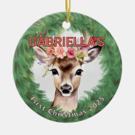 Vintager Kranz mit Hirschflora Keramik Ornament