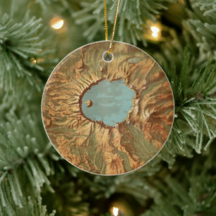Vintager Kratersee Oregon Karte Keramik Ornament