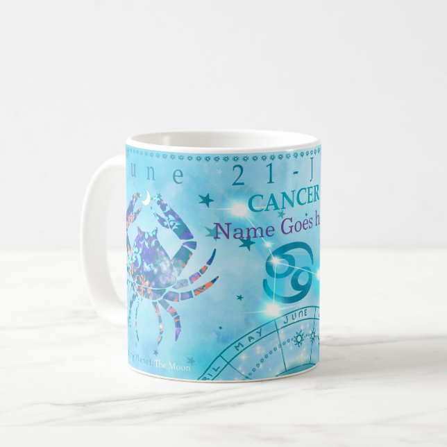 Vintager Krebs Zodiac-Zeichen Blau personalisiert Kaffeetasse (Vorderseite Links)