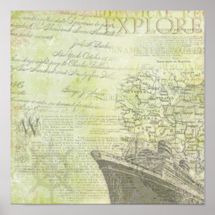 Vintager Kreuzfahrtschiff. Poster