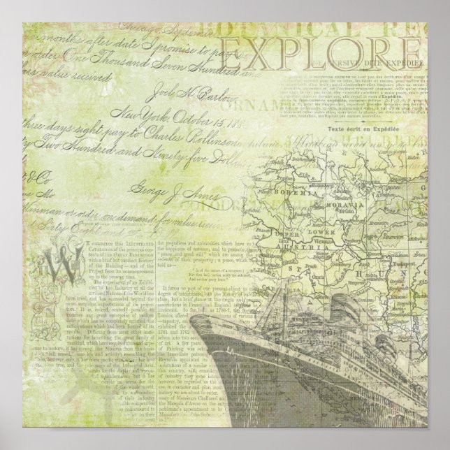 Vintager Kreuzfahrtschiff. Poster (Vorne)