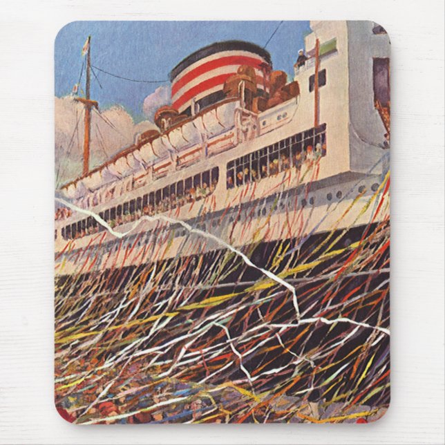 Vintager Kreuzfahrtschiff Urlaub; Bon Voyage Party Mousepad (Vorne)
