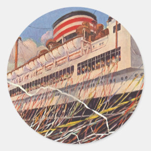 Vintager Kreuzfahrtschiff Urlaub; Bon Voyage Party Runder Aufkleber
