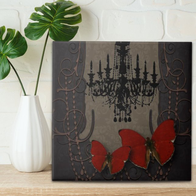 Vintager Kronleuchter aus Steampunker-Glattbutterf Fliese (steampunk goth butterfly paris vintage chandelier ceramic tile)
