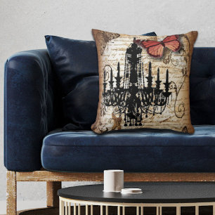 Vintager Kronleuchter aus Steampunker-Glattbutterf Kissen