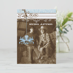 Vintager Kronleuchter, blau und braun Damask Ihr F Einladung