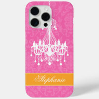 Vintager Kronleuchter in Rosa und Damast-Muster