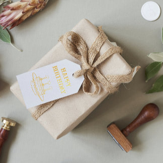 Vintager Kuchen Gold Happy Geburtstag Geschenkanhänger