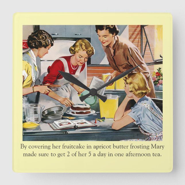 Vintager Kuchen-verzierenszene Quadratische Wanduhr (Vorderseite)
