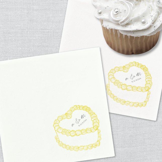Vintager Kuchengelber, handgezeichnete Molkensehen Serviette (Hand Drawn Vintage Cake Yellow Whimsical Wedding Napkins)