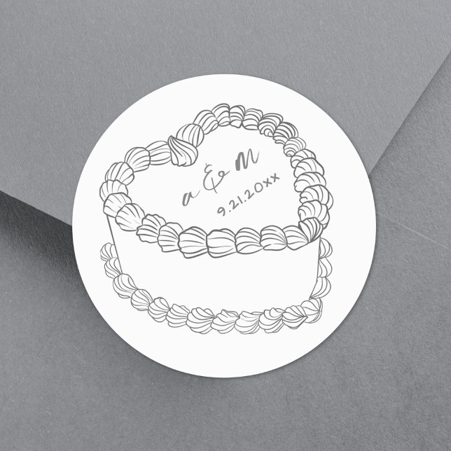 Vintager Kuchenkuchen, handgezeichnet Runder Aufkleber (Hand Drawn Vintage Cake Whimsical Wedding Classic Round Sticker)