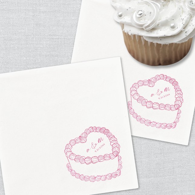 Vintager Kuchenkuchen, handgezeichnet Serviette (Hand Drawn Vintage Cake Whimsical Wedding Napkins )