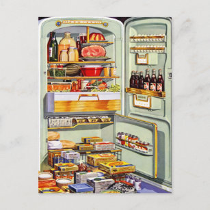 Vintager Kühlschrank Amerikas Überfluss Postkarte