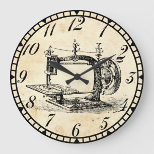 Vintager Kurbel-Nähmaschine Große Wanduhr