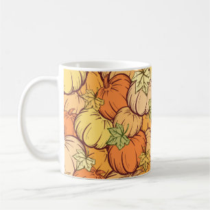Vintager Kürbis und nahtlose Blätter vom Hand ertr Kaffeetasse