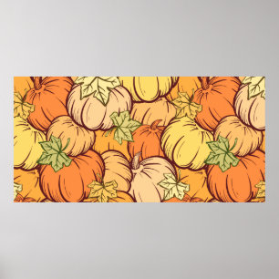 Vintager Kürbis und nahtlose Blätter vom Hand ertr Poster
